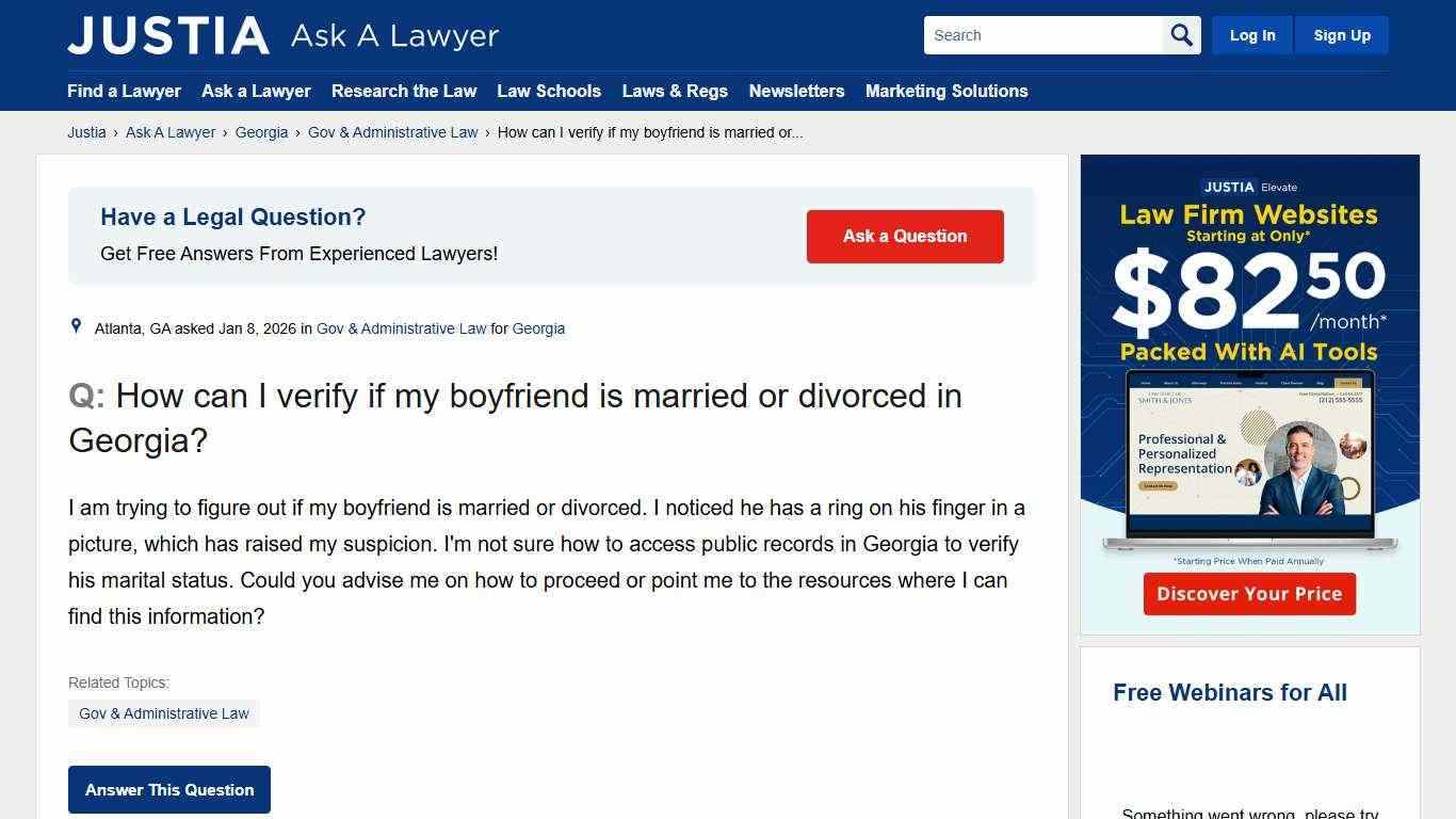 How can I verify if my boyfriend is married or divorced in Georgia? - Georgia Gov & Administrative Law Questions & Answers - Justia Ask A Lawyer